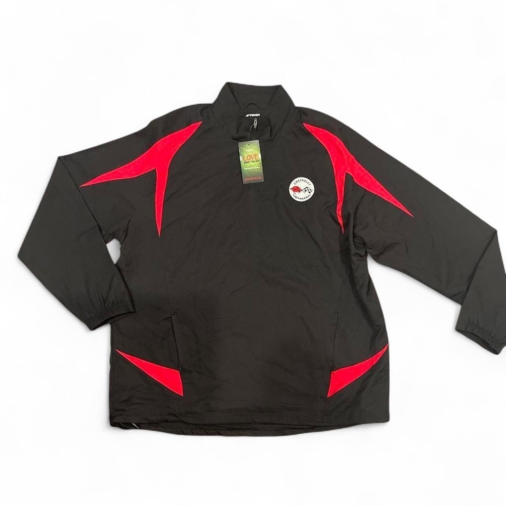 Tonix Chevrolet Corvette Quarter Zip Windbreaker Jacket Black Red Mens Large NWT